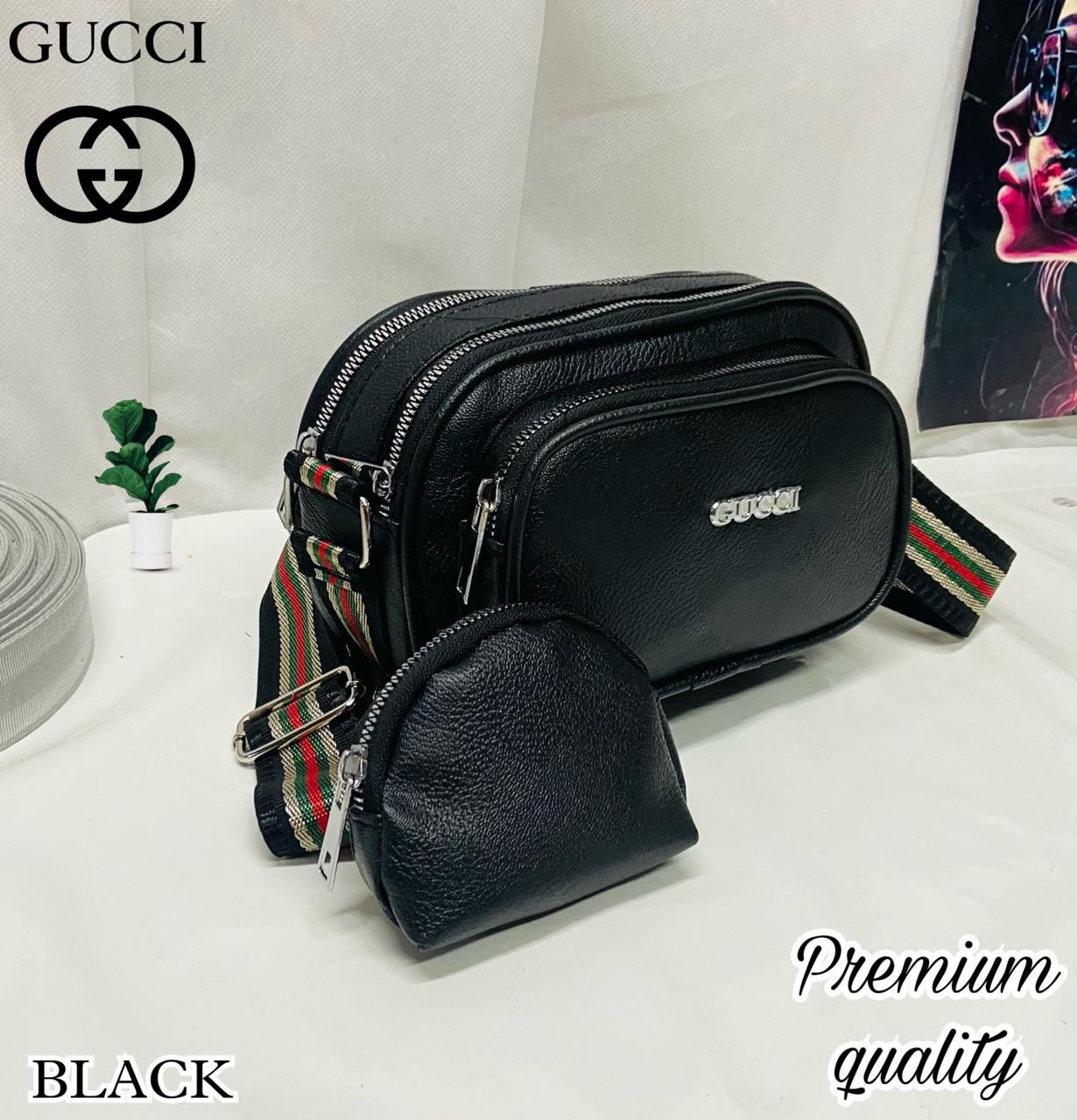 GUCCI SLING Cross Body Sling Lady use for best dark black