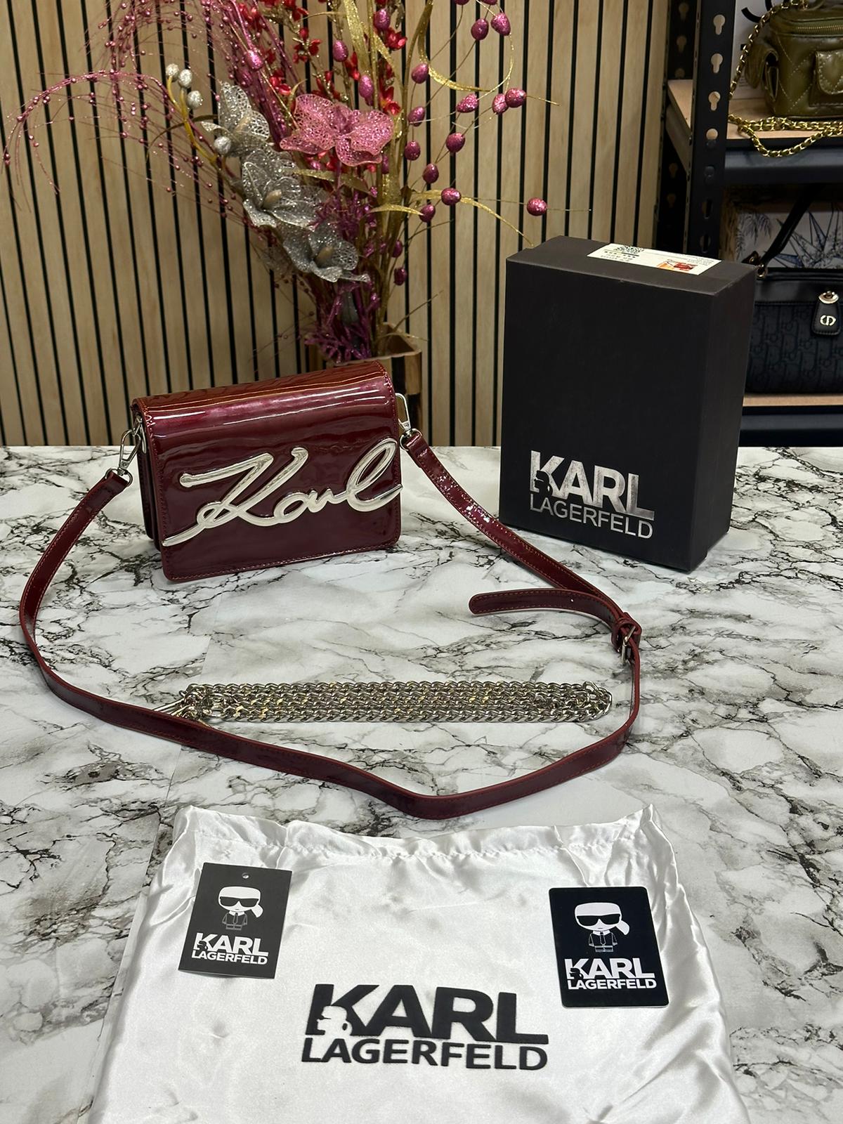 KARL LAGERFELD K SIGNATURE GLOSSY SHOULDER BAG