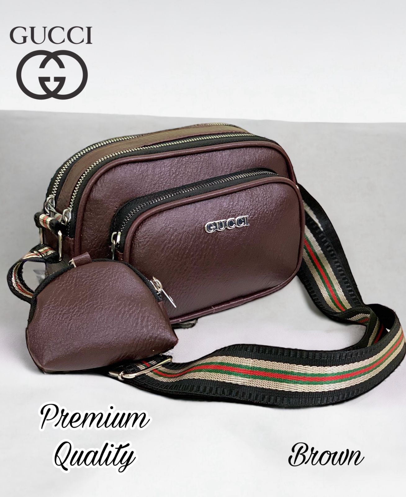 GUCCI SLING Cross Body Sling Lady use for best leather brown